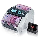 MUNBYN IMC51 Geldzählmaschine Zählwert, Add+Batch-Modus Geldscheinzähler, UV/MG/IR/MT-Erkennung, nur EUR-Geldzähler, 1100 Geldscheine/Minute, LCD-Display, 2 Jahre Garantie Grau