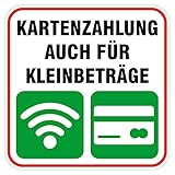 deformaze Sticker Kartenzahlung auch für Kleinbeträge Aufkleber Zahlungsmethoden 10 x 10 cm Selbstklebend UV Wetterfest für Firma Geschäft Shop Tür Fenster Kasse für außen und innen